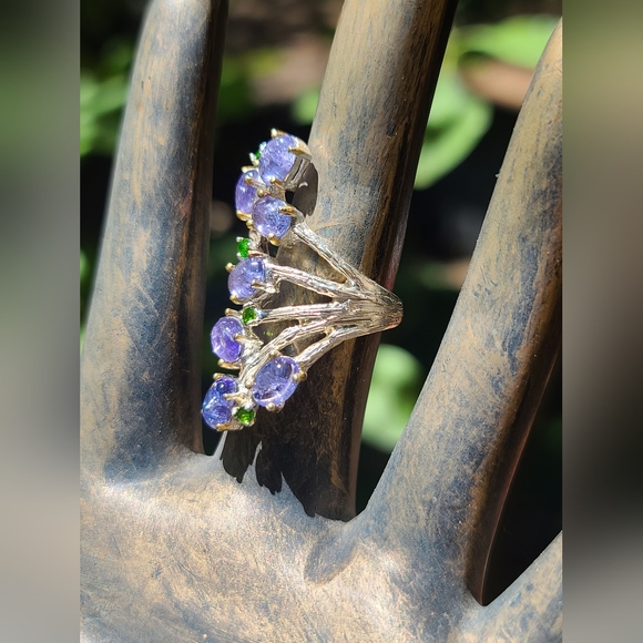 Tanzanite & Chrome Diopside sterling finger cuff sz8 - Picture 6 of 8